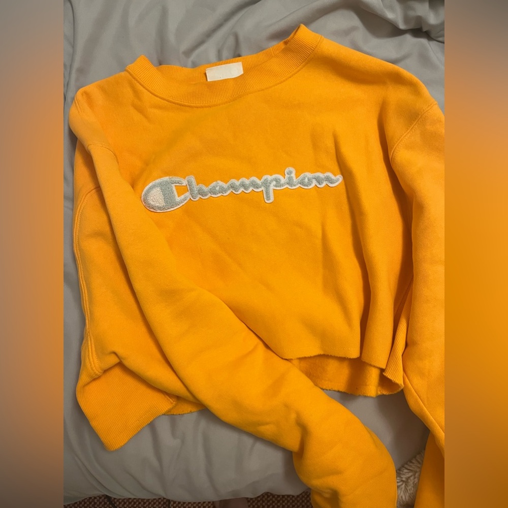 orange champion reverse weave cropped crew neck sweatshirt. oversized fit.